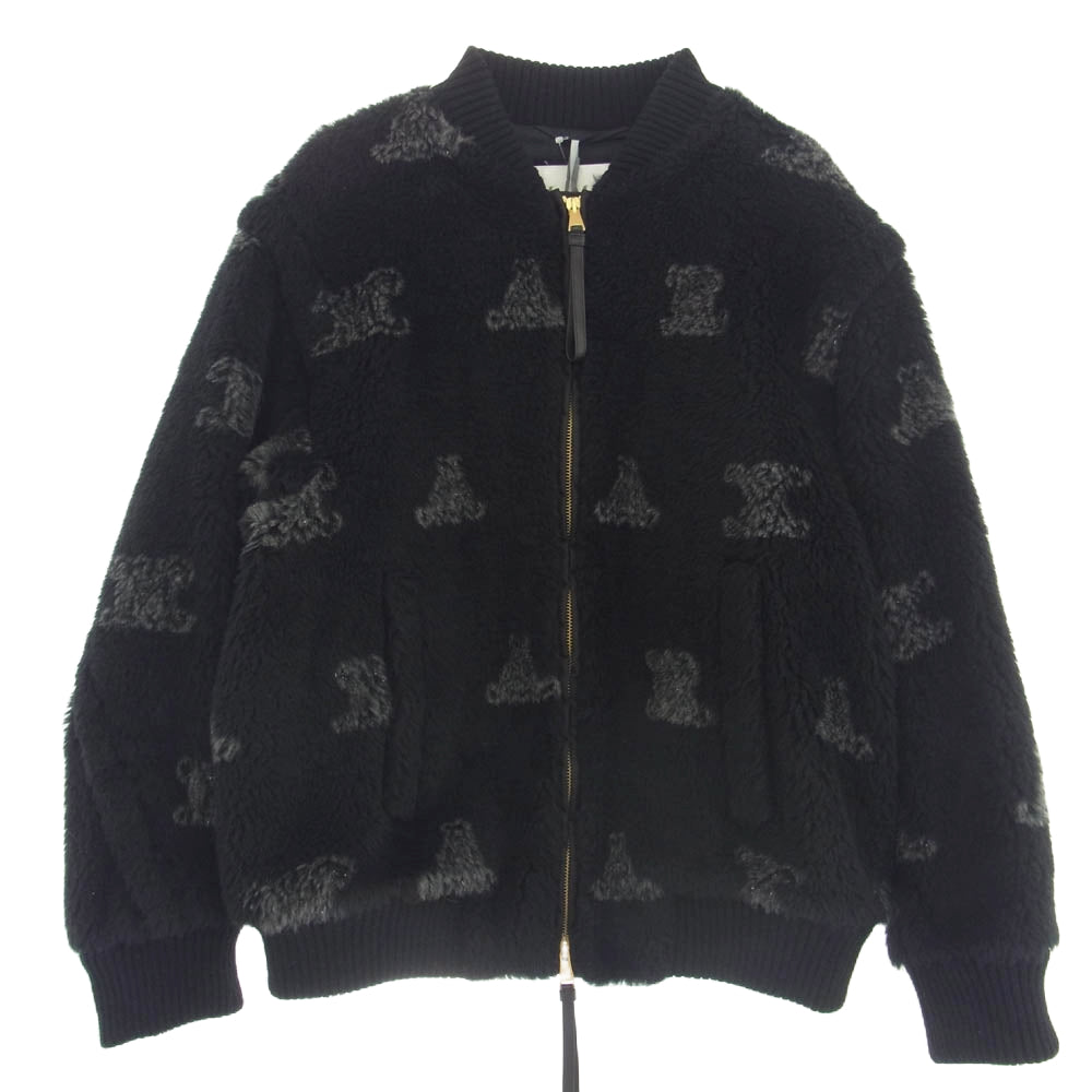 MAX MARA マックスマーラ 23AW 108613266 マックスマーラジャパンタグ モノグラム テディボンバー ジャケット キャメル?ヴァージンウール?シルク テディベア ボア ジャケット ブラック系 40【美品】【中古】
