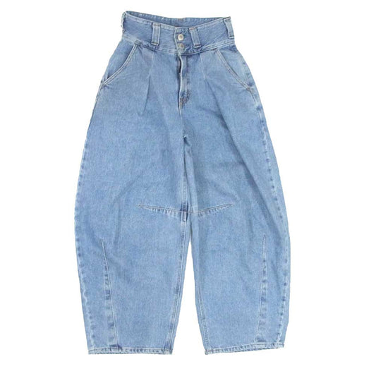 サムシング WIDE HIGHRISE デニム ジーンズ バルーン ワイド パンツ インディゴブルー系 S【中古】