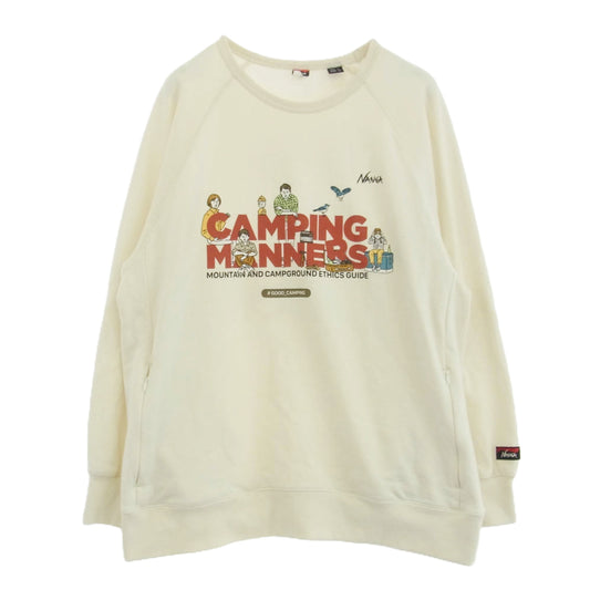 NANGA ナンガ NW2411-1F701-A ECO Hybrid Camping Manners Soap Bubbles Crew Sweat エコ ハイブリッド キャンピング マナー ソープ バブル クルー スウェット オフホワイト系 L【中古】