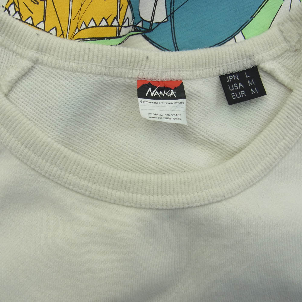 NANGA ナンガ NW2411-1F701-A ECO Hybrid Camping Manners Soap Bubbles Crew Sweat エコ ハイブリッド キャンピング マナー ソープ バブル クルー スウェット オフホワイト系 L【中古】
