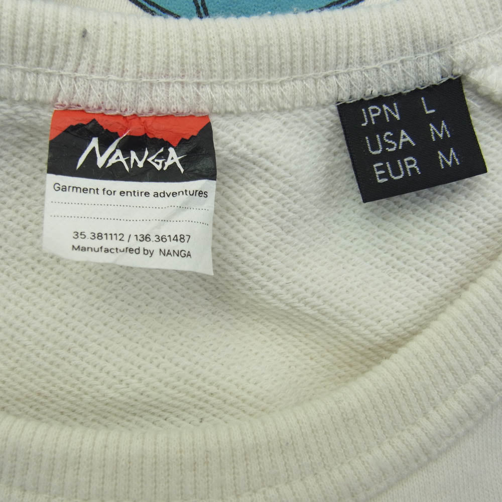 NANGA ナンガ NW2411-1F701-A ECO Hybrid Camping Manners Soap Bubbles Crew Sweat エコ ハイブリッド キャンピング マナー ソープ バブル クルー スウェット オフホワイト系 L【中古】