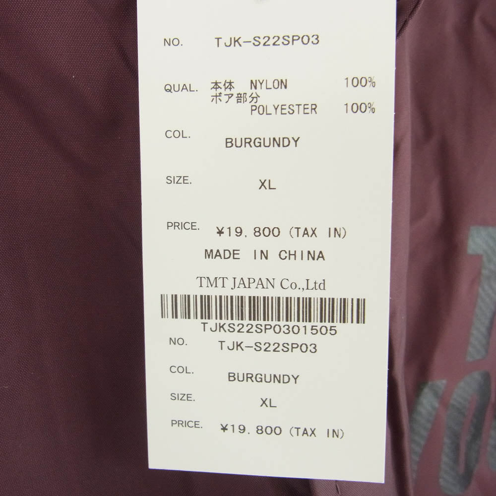 TMT ティーエムティー T JK-S22SP03 BOA COACH JACKET BIG 3 ボア コーチ ジャケット バックプリント エンジ系 XL【新古品】【未使用】【中古】