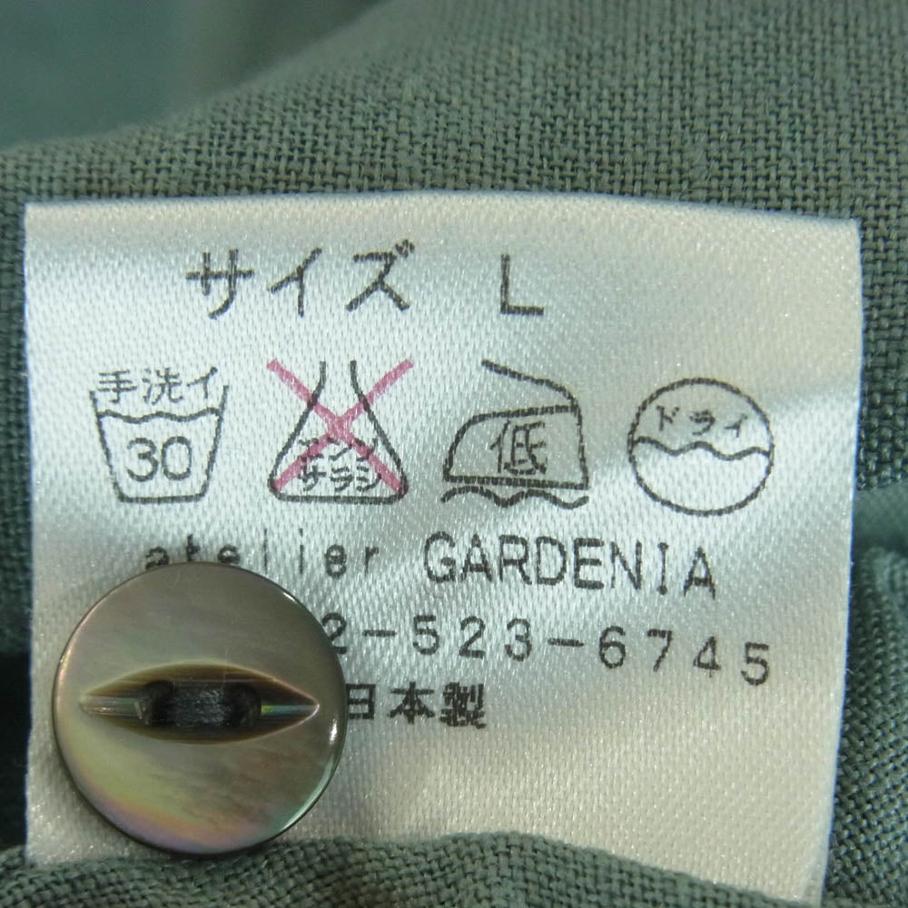 ジャンゴアトゥール DS-17B linen shirts リネン プチ ウィングカラー 長袖 シャツ グリーン系 グレイッシュグリーン系 L【中古】