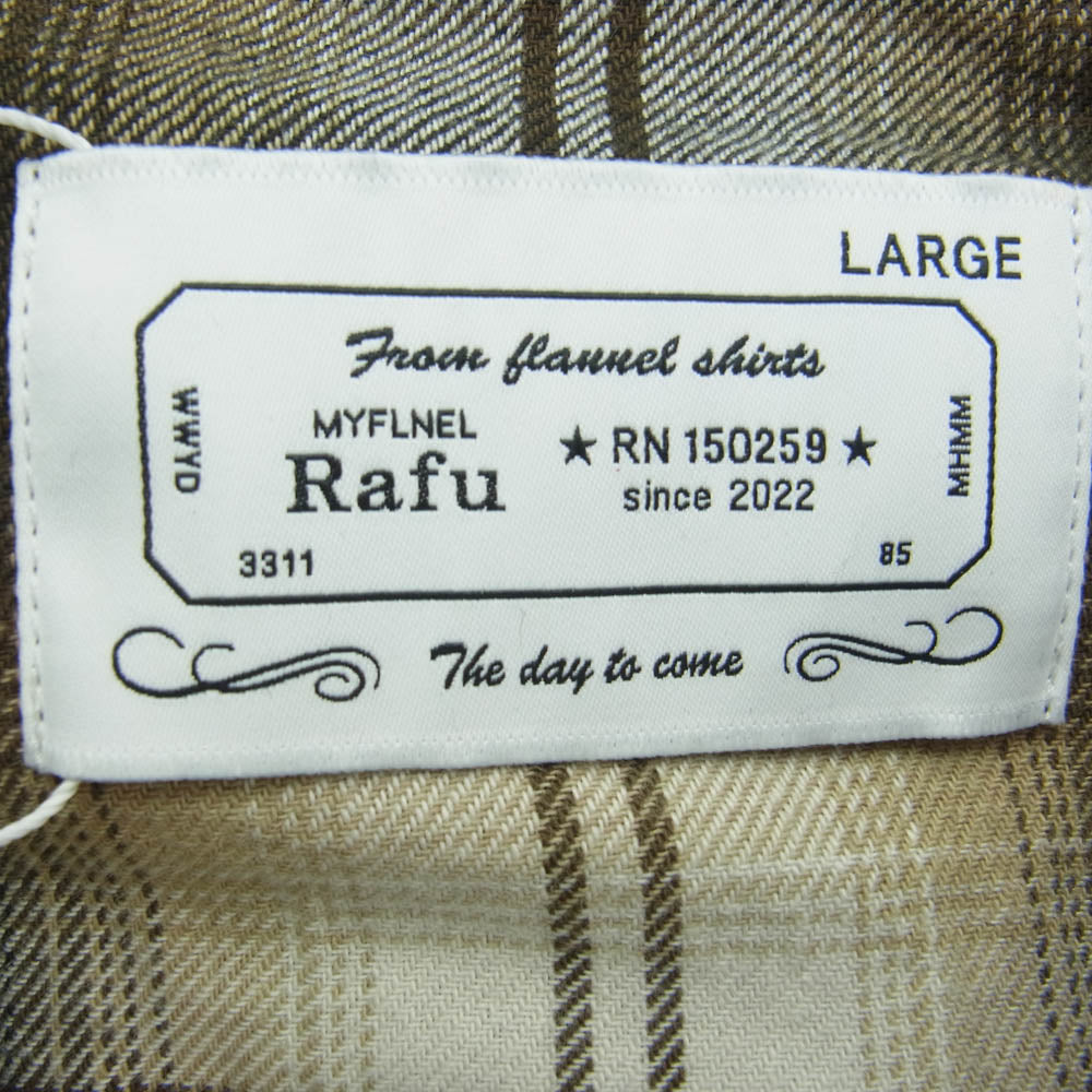 ラフ Rafu002 western shirt ダメージ加工 ウエスタンシャツ チェック 長袖 シャツ ブラウン系 L【新古品】【未使用】【中古】