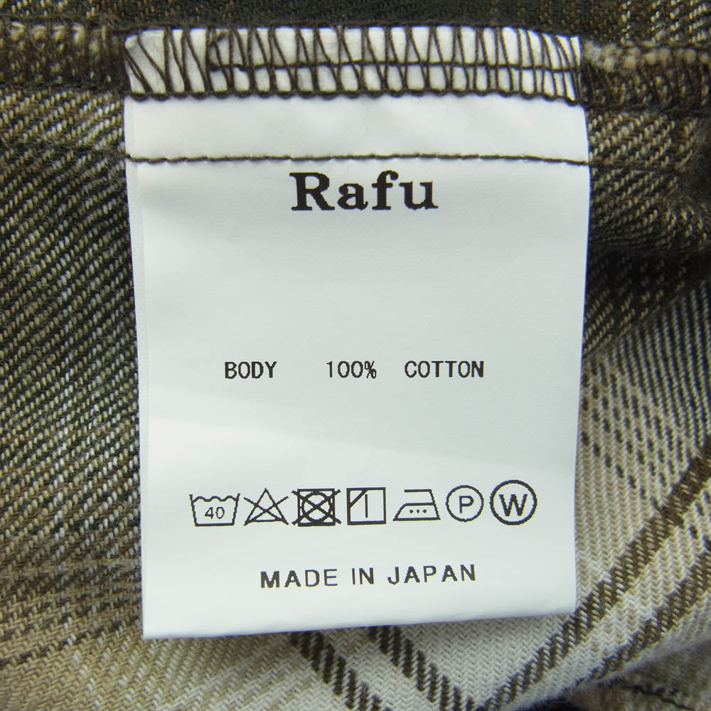 ラフ Rafu002 western shirt ダメージ加工 ウエスタンシャツ チェック 長袖 シャツ ブラウン系 L【新古品】【未使用】【中古】