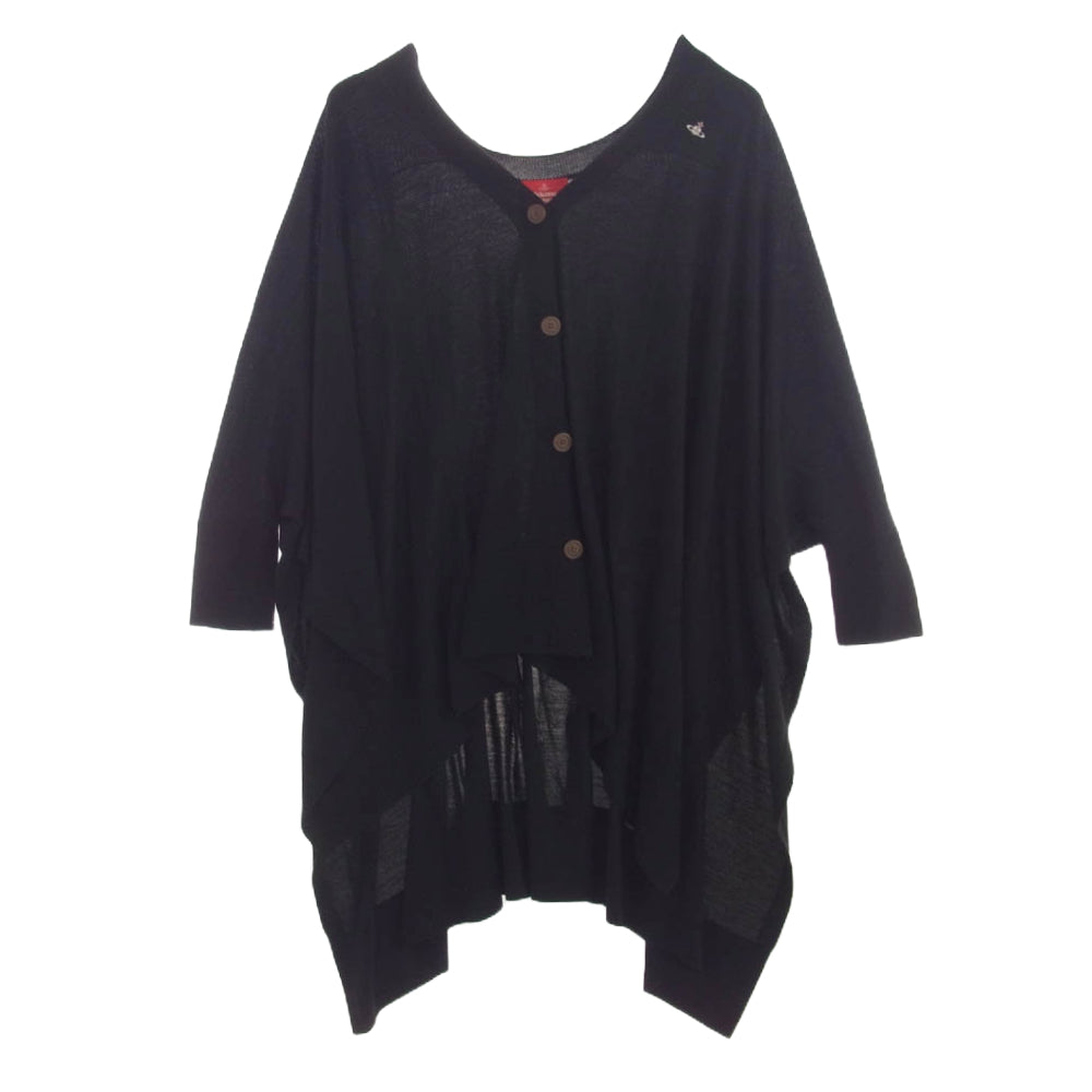 Vivienne Westwood ヴィヴィアンウエストウッド 16-12-102004 REDLABEL レッドレーベル オーブ刺繍 サイドスリット ドレープ ウール  ロング カーディガン ブラック系 M【中古】
