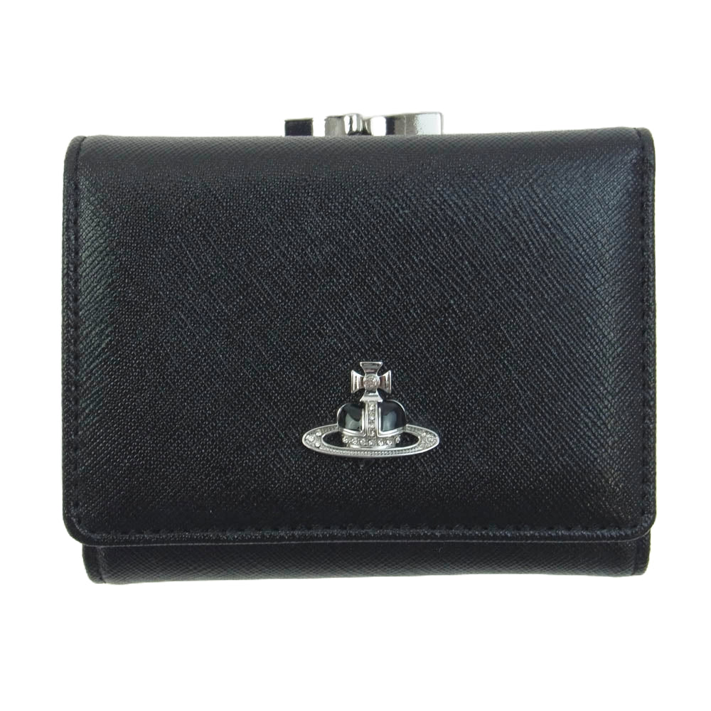 Vivienne Westwood ヴィヴィアンウエストウッド DIAMANTE ORB SMALL FRAME WALLET ディアマンテ オーブ ハート 3つ折り 財布 ブラック系【中古】