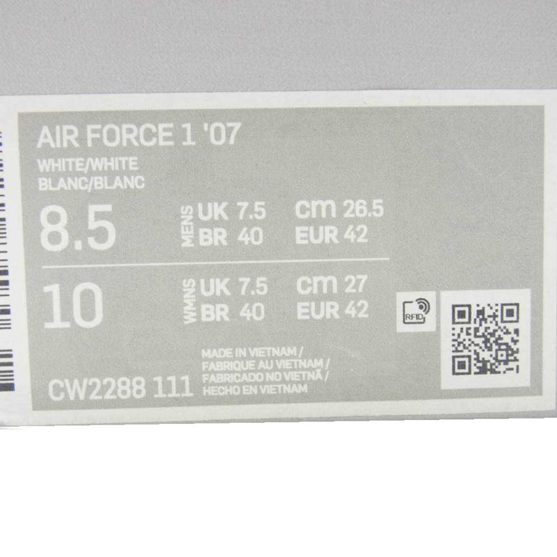 NIKE ナイキ CW2288-111 Air Force 1 エアフォース ワン Low '07 ロー ホワイト スニーカー ホワイト系 26.5cm【極上美品】【中古】