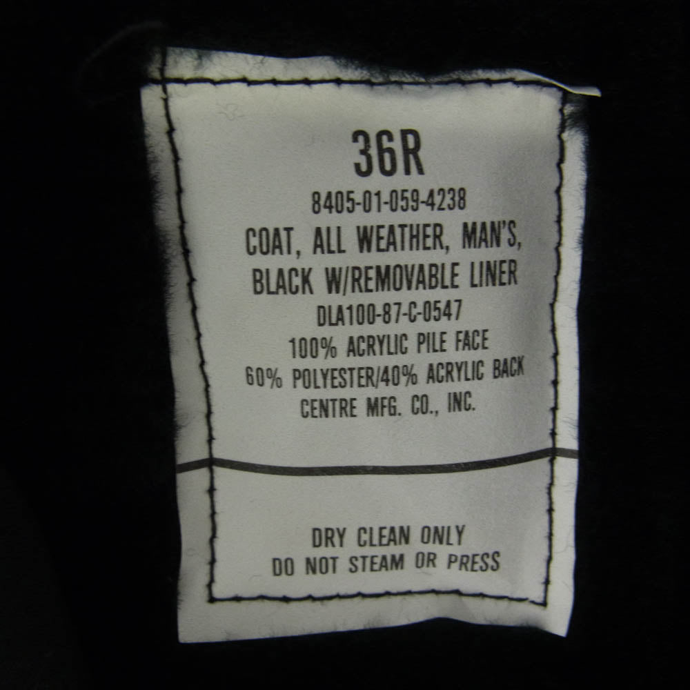 ヴィンテ－ジ 80s 87年製 実物 U.S. NAVY Soutien Collar coat ステンカラー コート ボアライナー ブラック系 ダークネイビー 36R【中古】