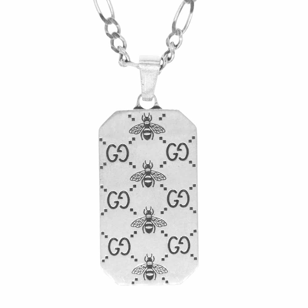 GUCCI グッチ 728265 J89B0 GG&BEE ビー エングレービング ドッグタグ ペンダント フィガロチェーン ネックレス シルバー系【中古】