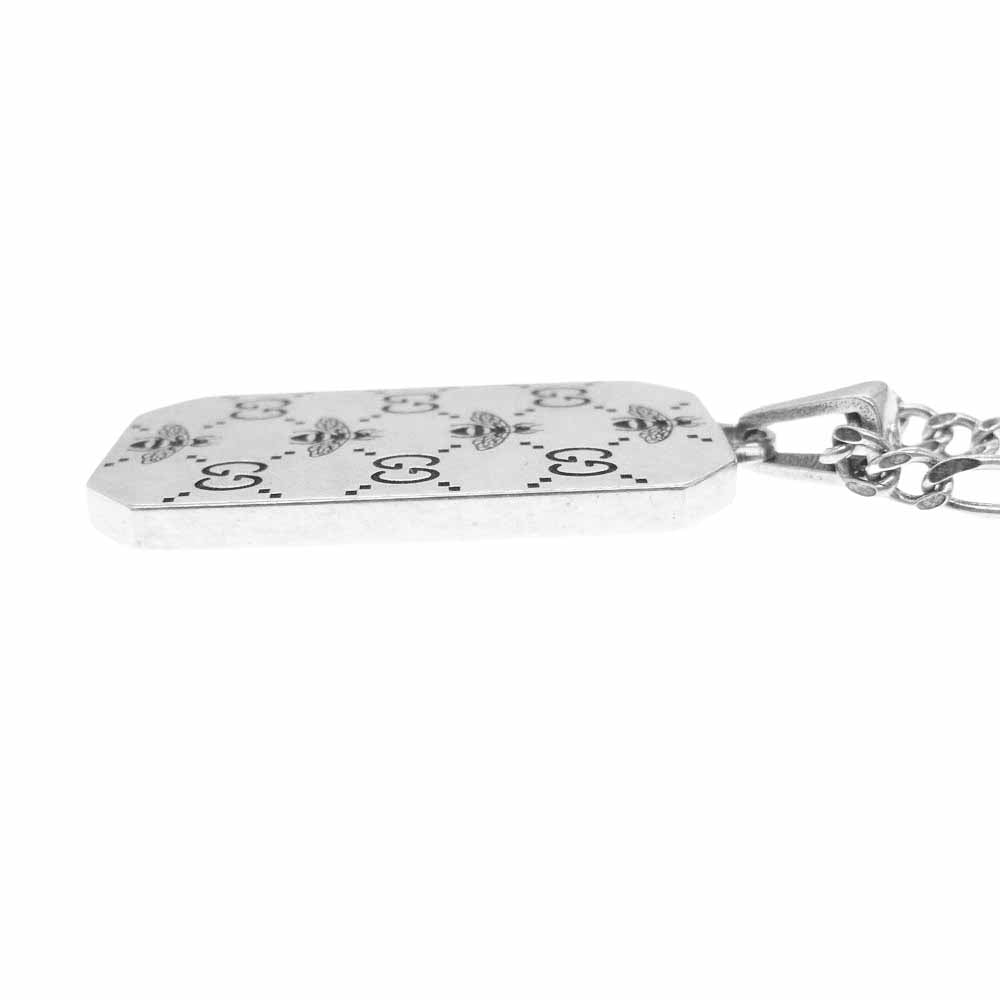 GUCCI グッチ 728265 J89B0 GG&BEE ビー エングレービング ドッグタグ ペンダント フィガロチェーン ネックレス シルバー系【中古】