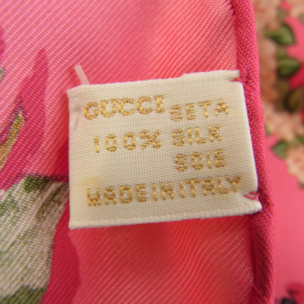 GUCCI グッチ シルク100％ OLD オールド BEE 蜂 バタフライ 花柄 フラワー スカーフ ピンク ピンク系【中古】
