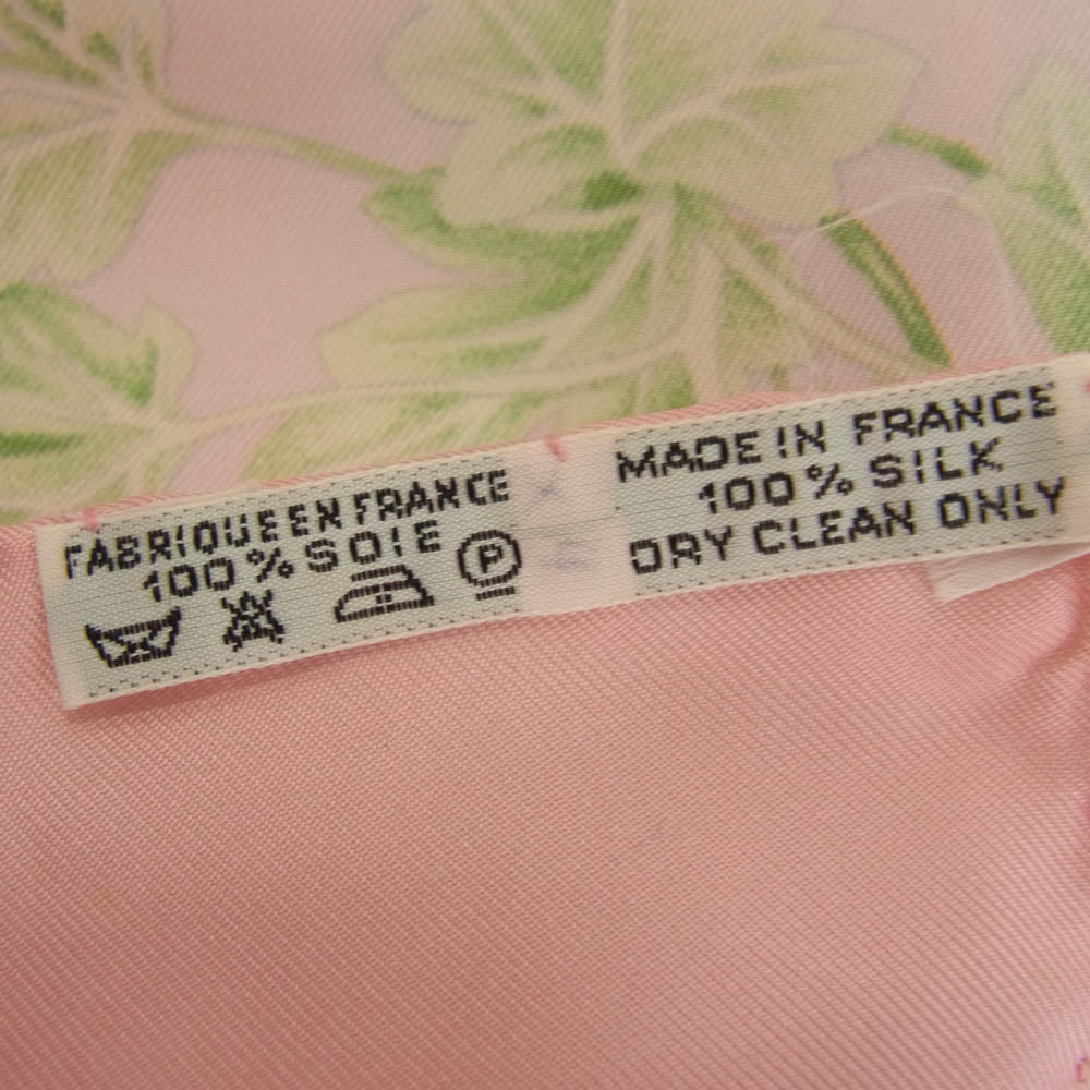 HERMES エルメス シルク100％  LA PRAIRIE カレ90 フラワー スカーフ ピンク系【中古】