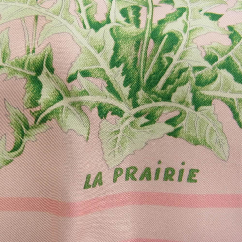 HERMES エルメス シルク100％  LA PRAIRIE カレ90 フラワー スカーフ ピンク系【中古】
