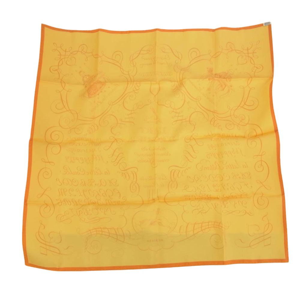 HERMES エルメス シルク100％ カレ90 LART DECRIRE 書の芸術 スカーフ オレンジ系【中古】