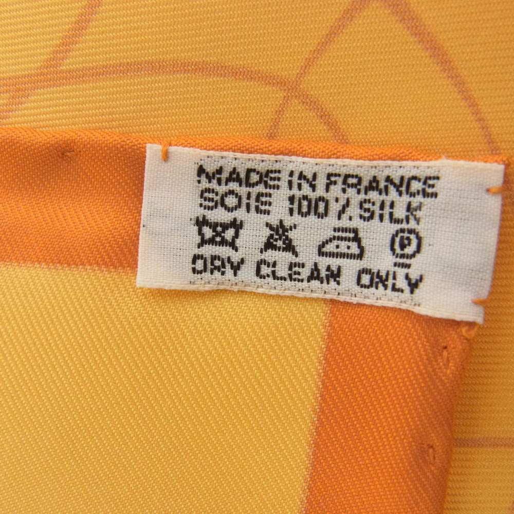 HERMES エルメス シルク100％ カレ90 LART DECRIRE 書の芸術 スカーフ オレンジ系【中古】