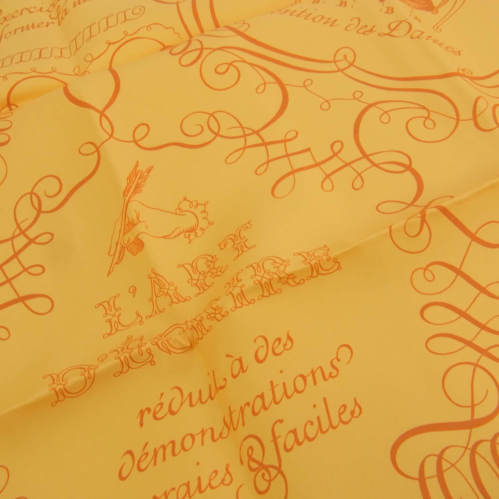 HERMES エルメス シルク100％ カレ90 LART DECRIRE 書の芸術 スカーフ オレンジ系【中古】