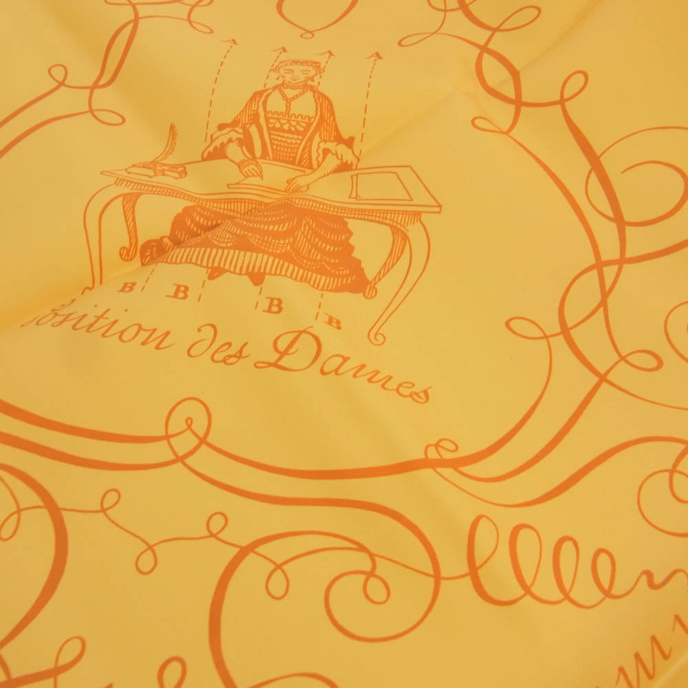 HERMES エルメス シルク100％ カレ90 LART DECRIRE 書の芸術 スカーフ オレンジ系【中古】