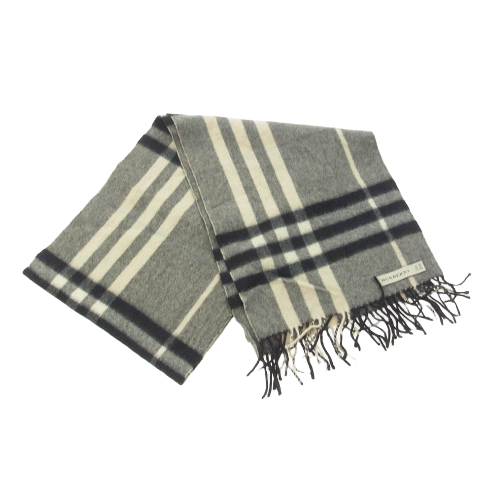 BURBERRY バーバリー カシミア100％ チェック マフラー ブラック系 ホワイト系【中古】