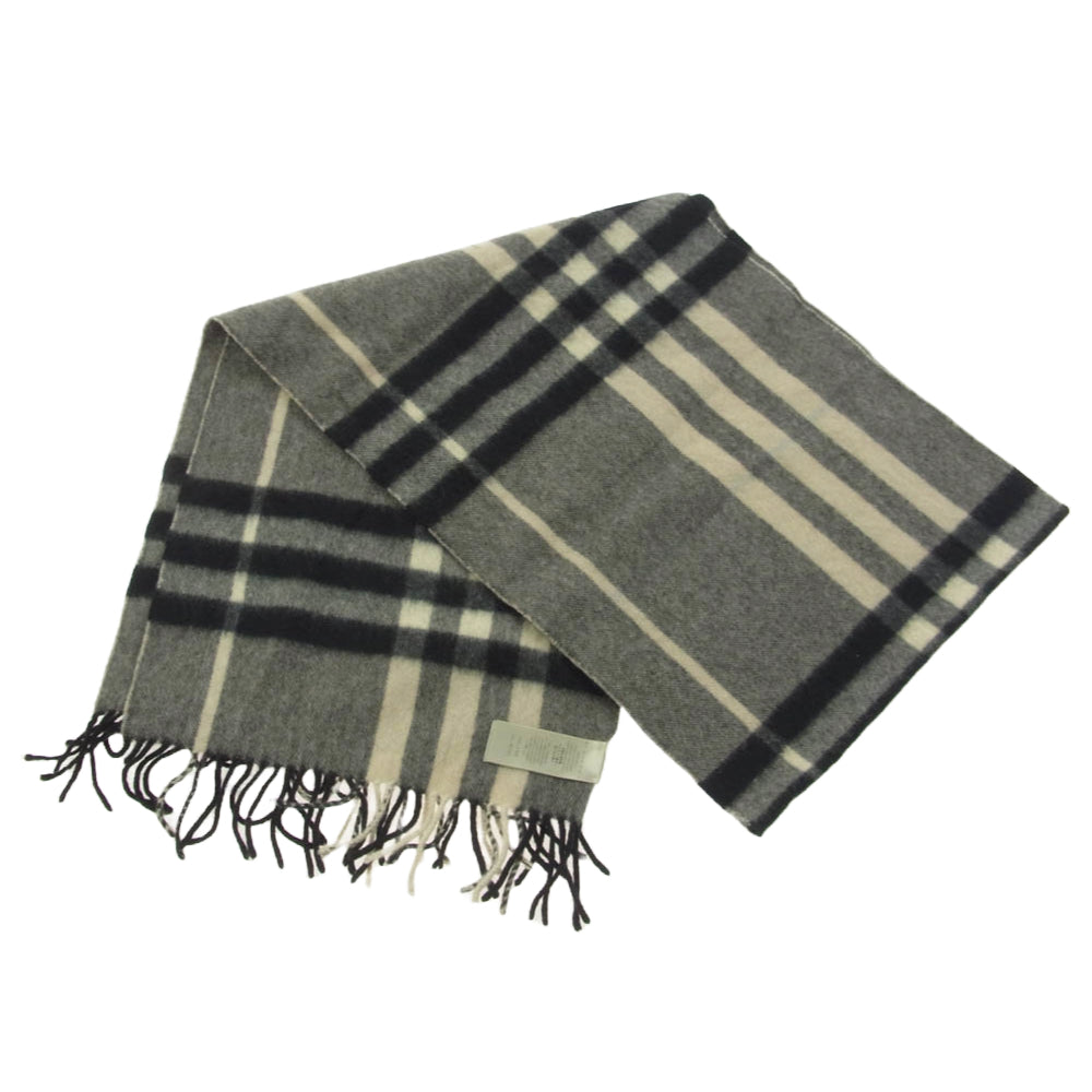 BURBERRY バーバリー カシミア100％ チェック マフラー ブラック系 ホワイト系【中古】