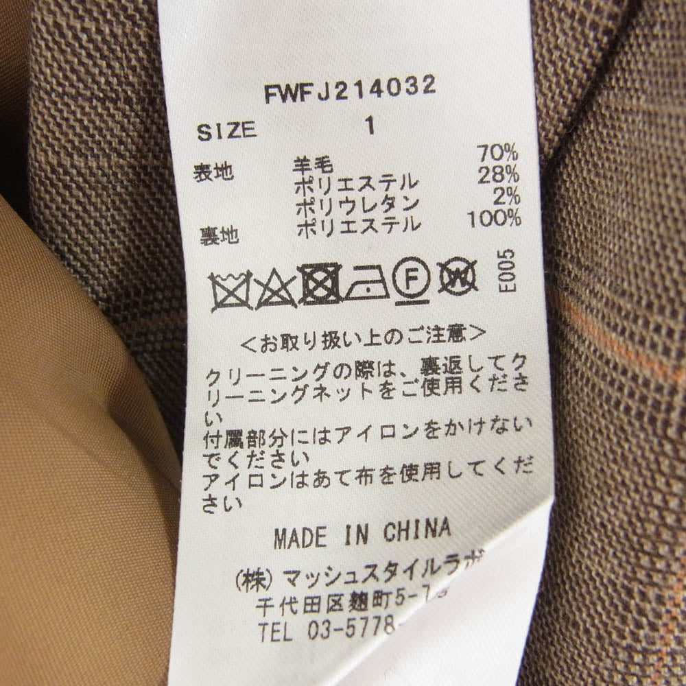 FRAY I.D フレイアイディー 21AW 2021秋冬 FWFJ214032 チェック柄 ダブルテーラードジャケット ブラウン系 1【中古】
