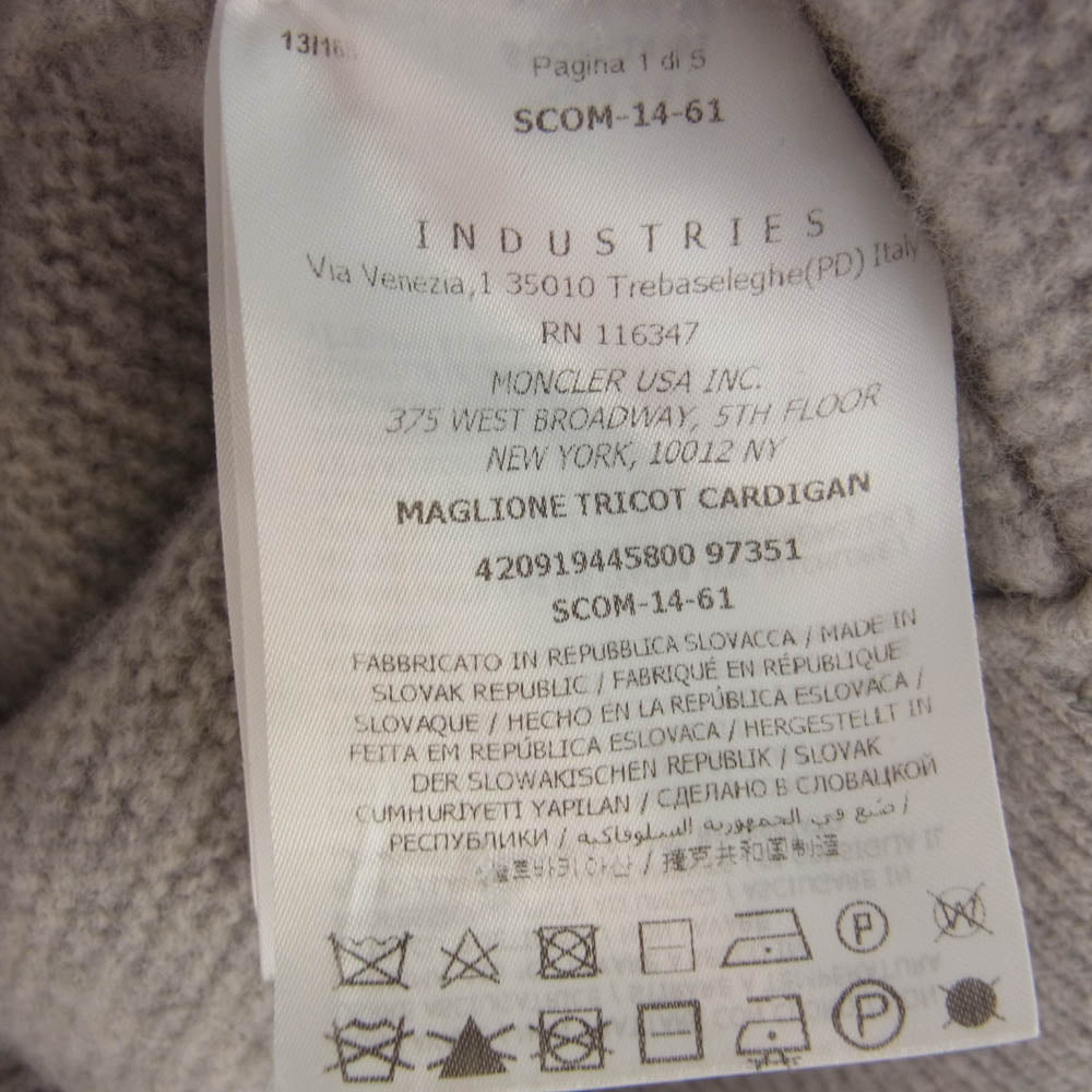 MONCLER モンクレール 420919445800 MAGLIONE TRICOT CARDIGAN マグリア ジップ カーディガン グレー系 XL【中古】