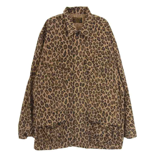 WACKO MARIA ワコマリア LEOPARD FATIGUE JACKET ポケットロゴ レオパード ファティーグ シャツ ジャケット リップストップ ブラウン系 L【中古】