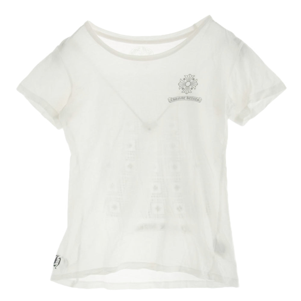 CHROME HEARTS クロムハーツ（原本無） フレームドクロス ロゴプリント 半袖 Tシャツ カットソー ホワイト系 M【中古】