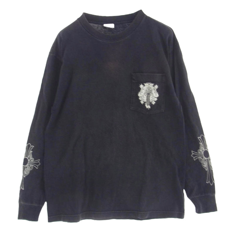 CHROME HEARTS クロムハーツ（原本無） Vine Dagger Print L/S Tee ヴァインダガー ポケット ホースシュー ロゴ プリント ロングスリーブ Tシャツ 長袖 カットソー ロンT ブラック系 M【中古】