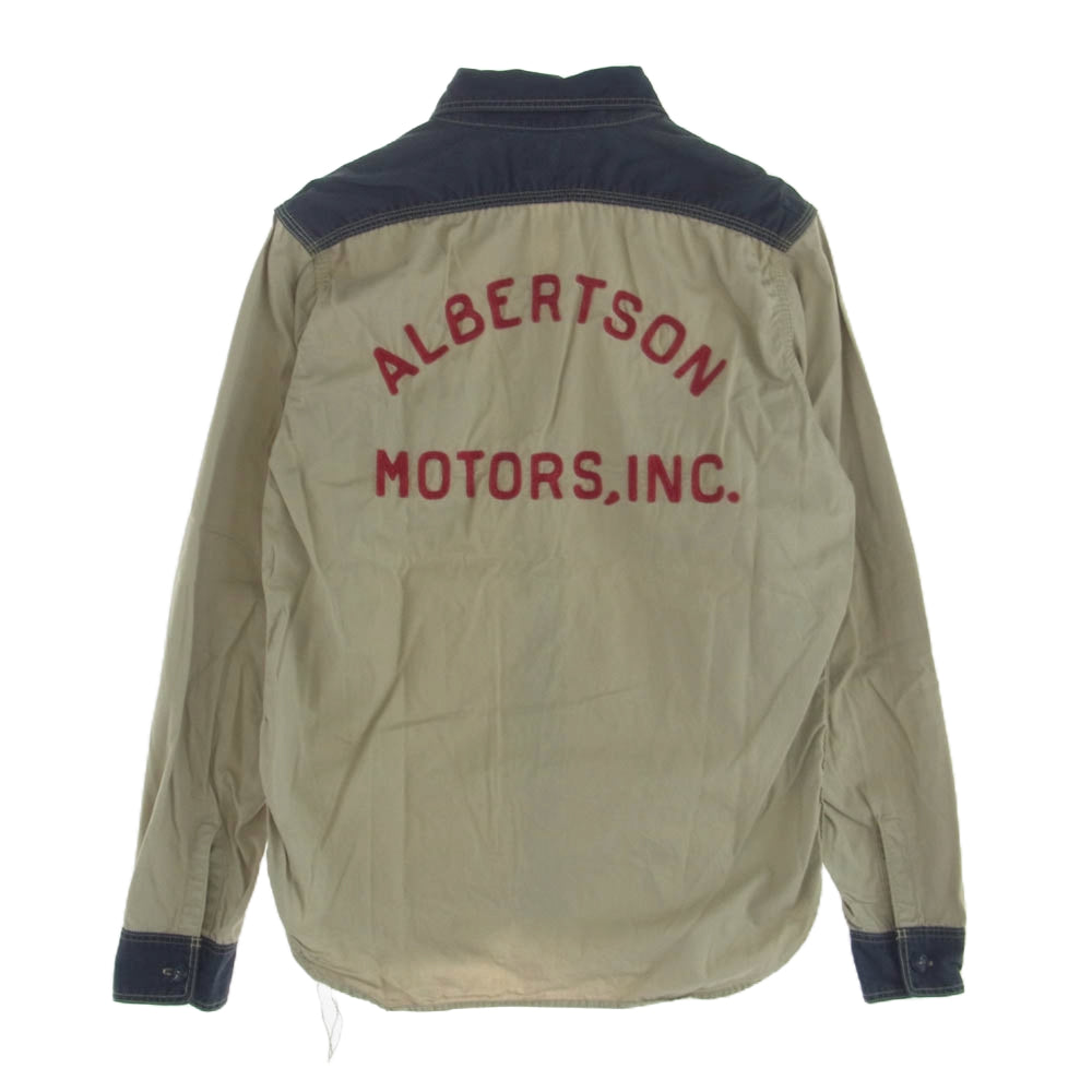 ジョーマッコイ 8HOUR UNION REPAIR SERVICE ALBERTSON MOTORS INC ワッペン付き 長袖 ワーク シャツ ベージュ系 インディゴブルー系 44【中古】