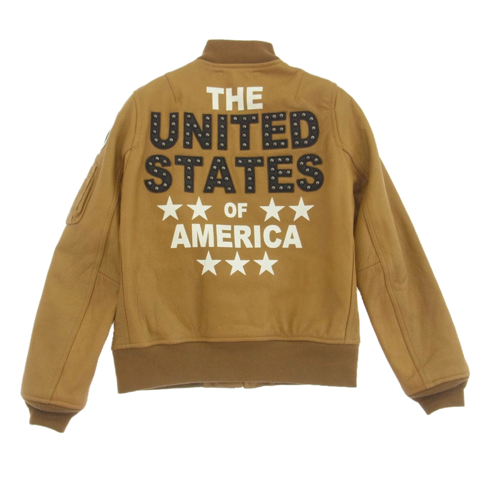 AVIREX アヴィレックス 6261023 ゴートスキン MA-1 UNITED STATES スタッズ レザー ブルゾン フライトジャケット ライトブラウン系【中古】