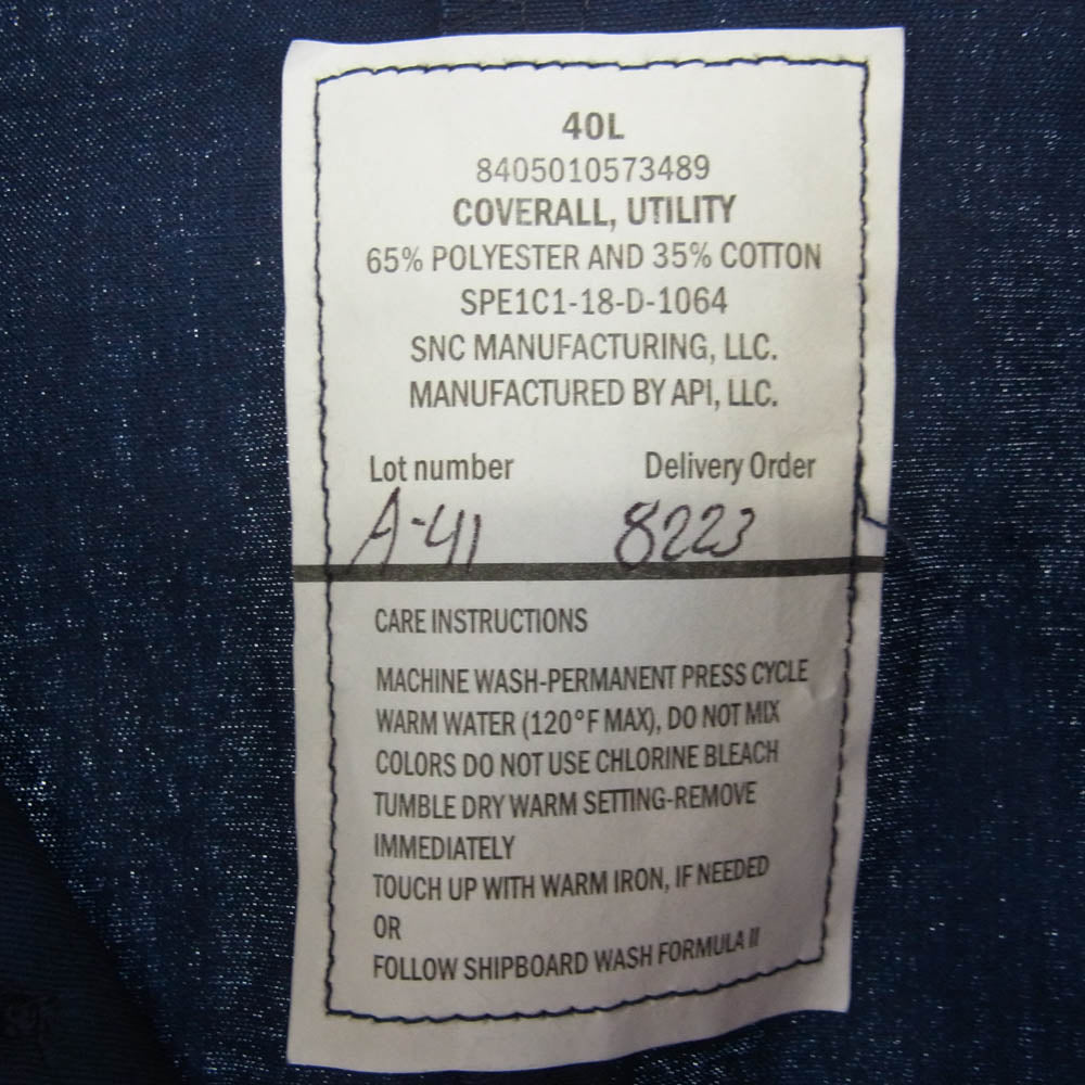 米海軍 海軍 SPE1C1-18-D-1064 SNC API Utility Coverall ネイビー系 40L【美品】【中古】