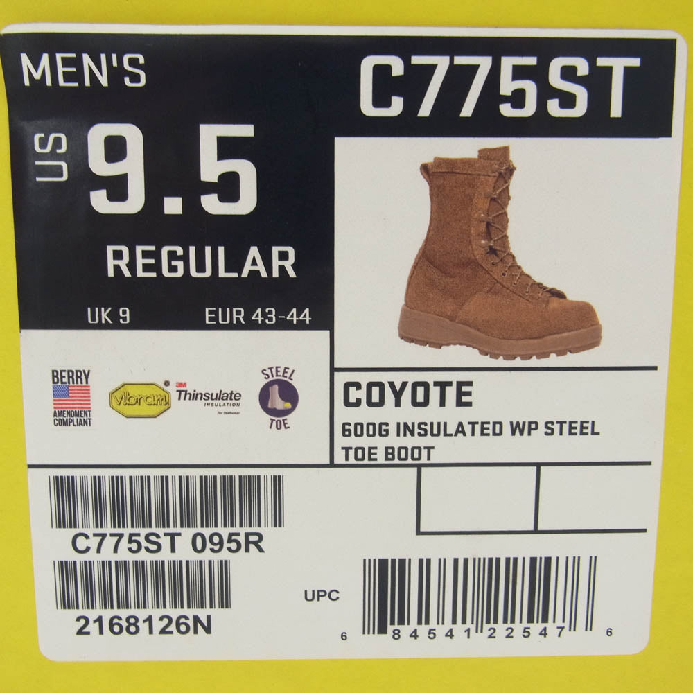 ベルヴィル C775ST U.S.ARMY シンサレート ゴアテックス コンバットブーツ スティール トゥ COYOTE ライトブラウン系 US9.5【新古品】【未使用】【中古】