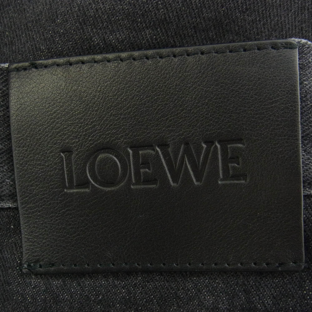 LOEWE ロエベ H526Y11W29 Straight-Leg Jeans In Denim レザーパッチ ストレートレッグ ジーンズ デニムパンツ ブラック ダークグレー系 48【中古】