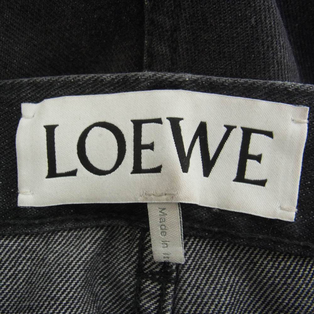 LOEWE ロエベ H526Y11W29 Straight-Leg Jeans In Denim レザーパッチ ストレートレッグ ジーンズ デニムパンツ ブラック ダークグレー系 48【中古】