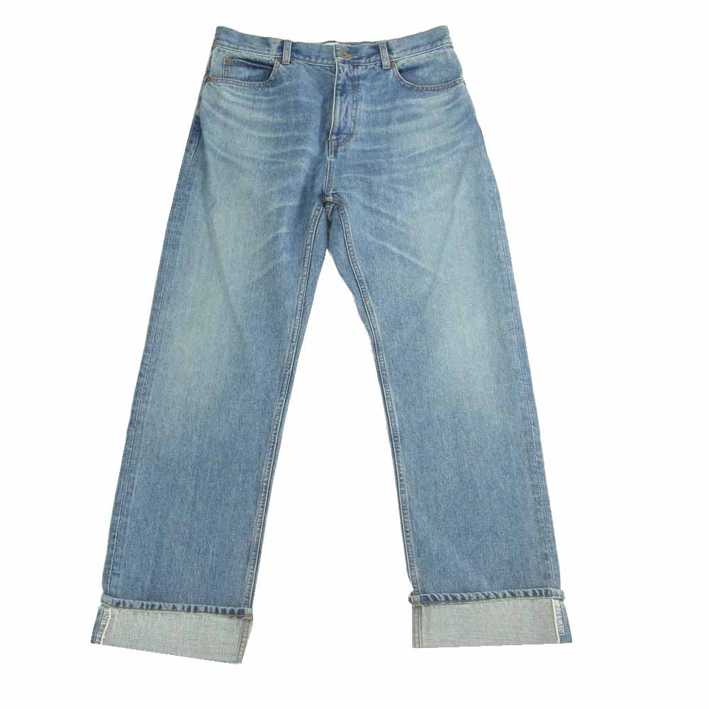 LOEWE ロエベ H526Y11W18 Straight-Leg Jeans In Denim レザーパッチ ストレートレッグ ジーンズ デニムパンツ ヴィンテージブルー インディゴブルー系 50【美品】【中古】