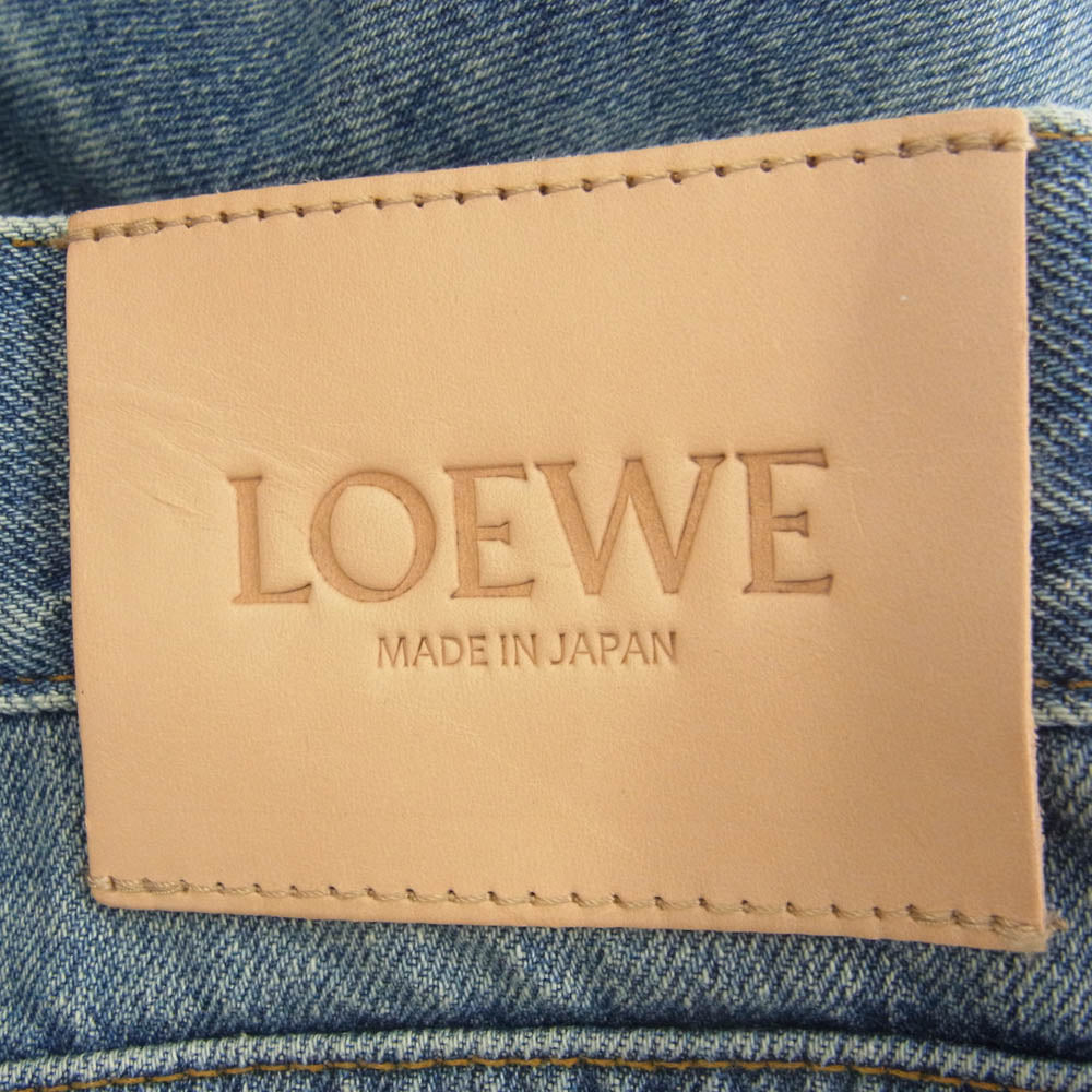LOEWE ロエベ H526Y11W18 Straight-Leg Jeans In Denim レザーパッチ ストレートレッグ ジーンズ デニムパンツ ヴィンテージブルー インディゴブルー系 50【美品】【中古】