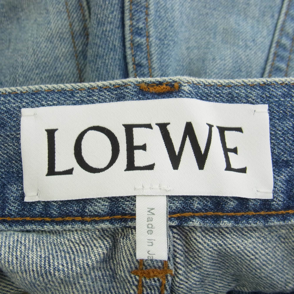 LOEWE ロエベ H526Y11W18 Straight-Leg Jeans In Denim レザーパッチ ストレートレッグ ジーンズ デニムパンツ ヴィンテージブルー インディゴブルー系 50【美品】【中古】