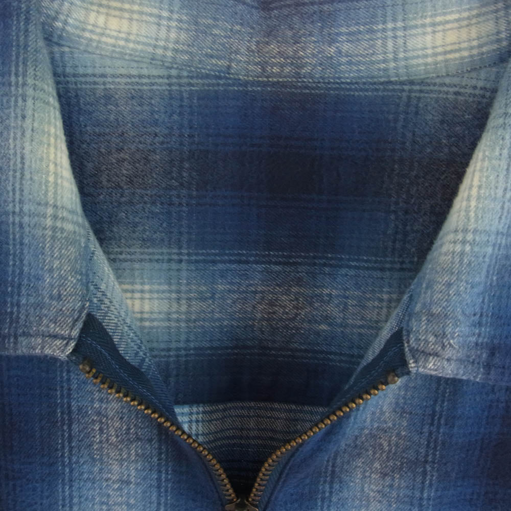 キネマ 22AW KNM-22AW-SH08 オンブレチェック ジップアップ フランネル シャツ ブルゾン ジャケット ブルー系 L【中古】