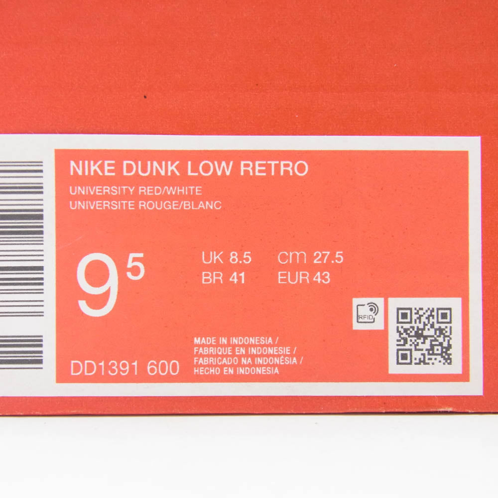 NIKE ナイキ DD1391-600 Dunk Low Retro Championship Red ダンクロー レトロ チャンピオンシップ レッド ローカット スニーカー ホワイト系 レッド系 27.5cm【極上美品】【中古】