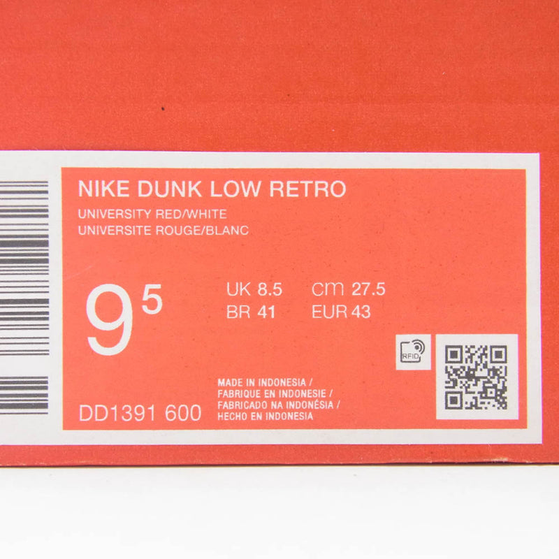 NIKE ナイキ DD1391-600 Dunk Low Retro Championship Red ダンクロー レトロ チャンピオンシップ レッド ローカット スニーカー ホワイト系 レッド系 27.5cm【極上美品】【中古】