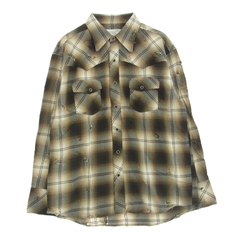 ラフ Rafu002 western shirt ダメージ加工 ウエスタンシャツ チェック 長袖 シャツ マルチカラー系 M【新古品】【未使用】【中古】