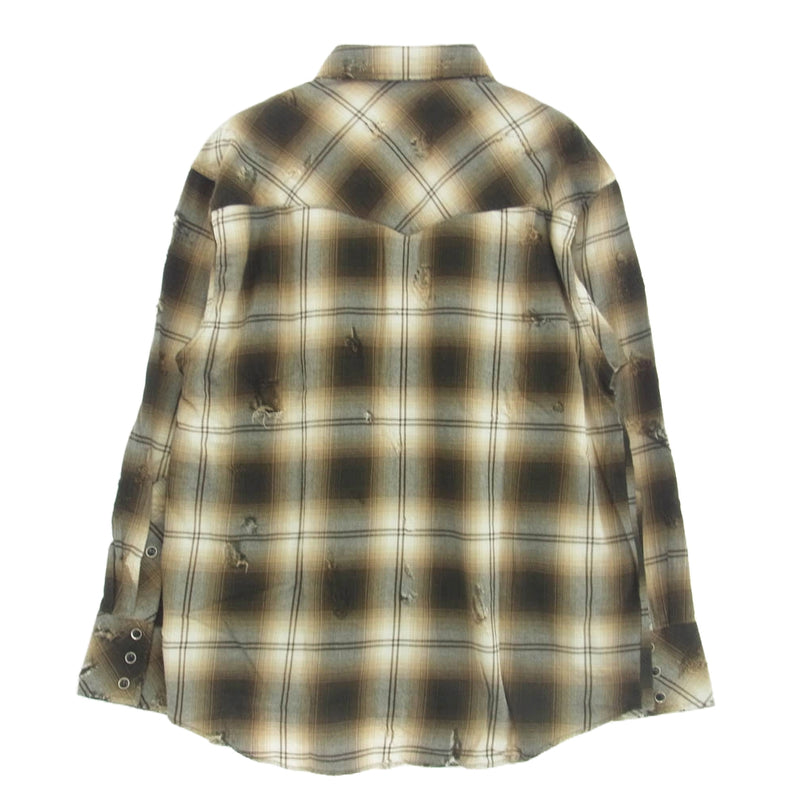 ラフ Rafu002 western shirt ダメージ加工 ウエスタンシャツ チェック 長袖 シャツ マルチカラー系 M【新古品】【未使用】【中古】