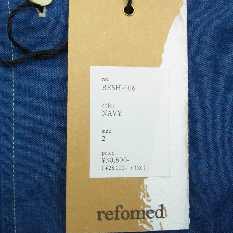 リフォメッド RESH-006 WRIST PATCH WIDE SHIRT CHAMBRAY リストパッチ ワイド シャンブレー シャツ ネイビー系 2【新古品】【未使用】【中古】