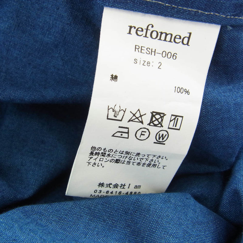 リフォメッド RESH-006 WRIST PATCH WIDE SHIRT CHAMBRAY リストパッチ ワイド シャンブレー シャツ ネイビー系 2【新古品】【未使用】【中古】