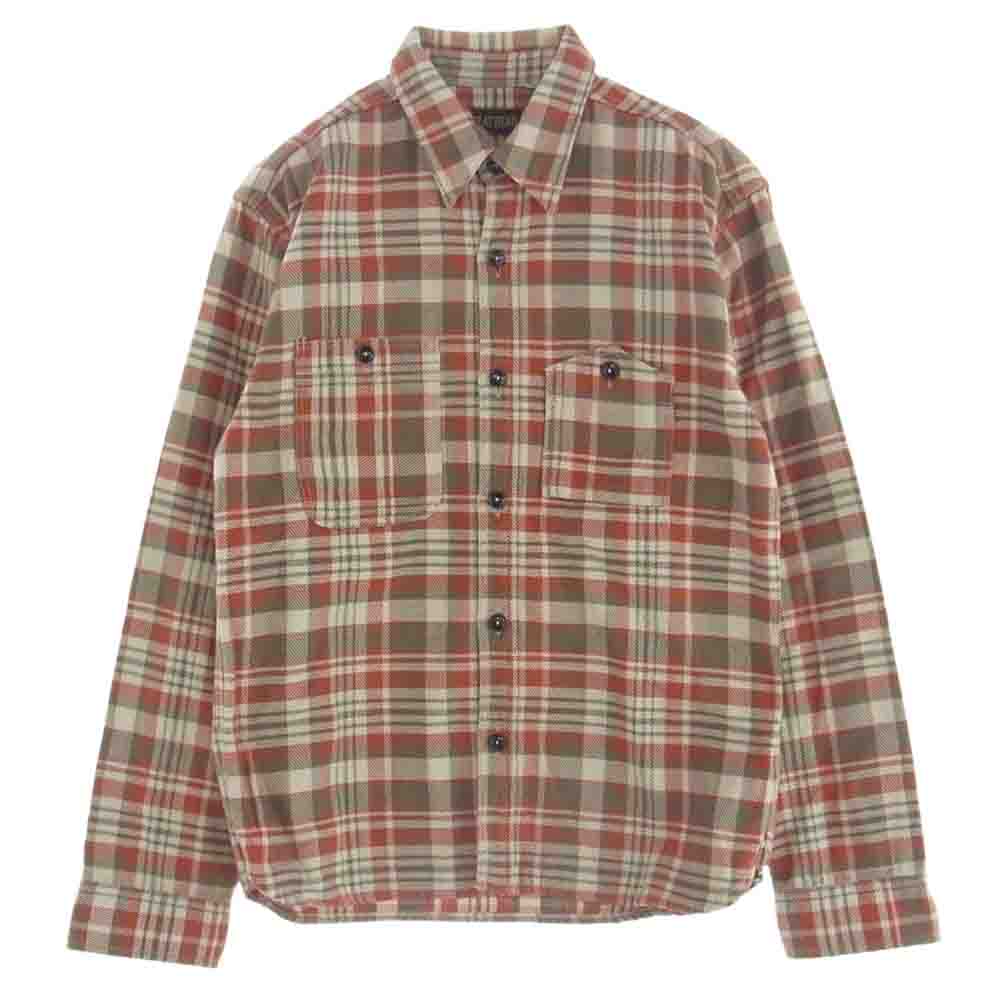 THE FLAT HEAD ザフラットヘッド ヘビーネル チェック シャツ レッド系 38【中古】