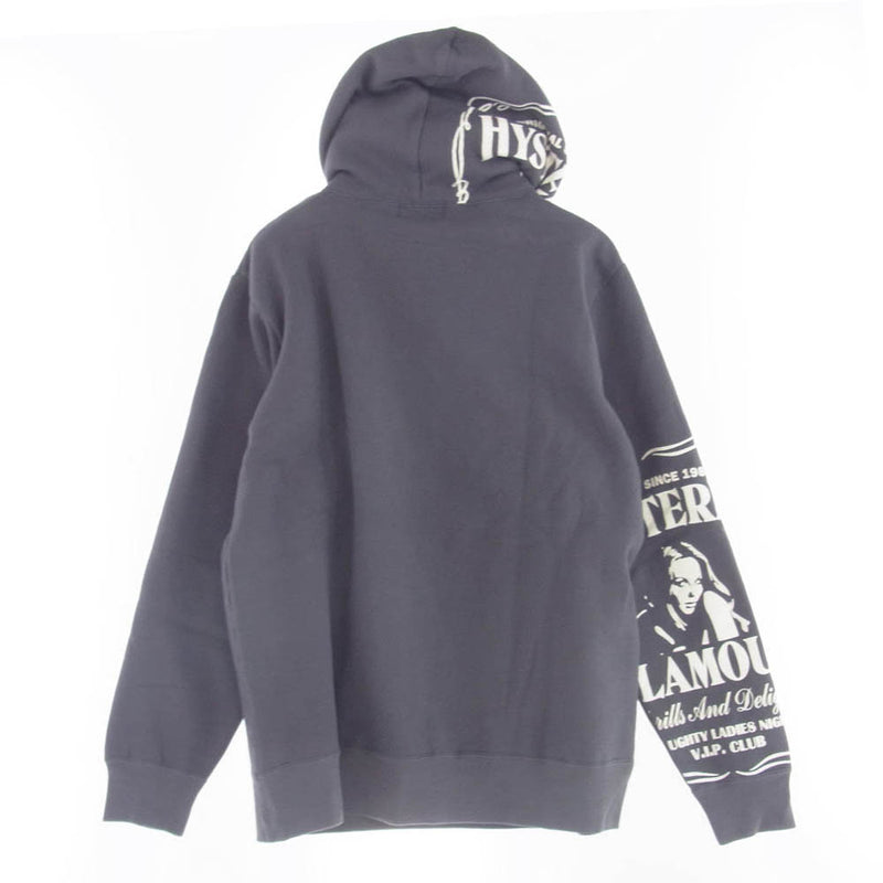 HYSTERIC GLAMOUR ヒステリックグラマー 24AW 02243CF04 HYS WHISKY ヒス ウイスキーラベル ガールプリント パーカー フーディ グレー系 L【新古品】【未使用】【中古】