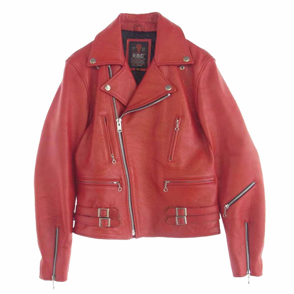 アールビーシー レザー ダブル ライダース ジャケット レッド系 40【中古】