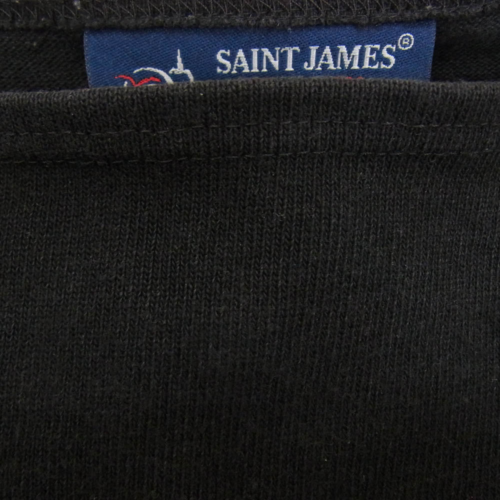 SAINT JAMES セントジェームス 袖ロゴ 長袖 バスクシャツ ブラック系 M【中古】