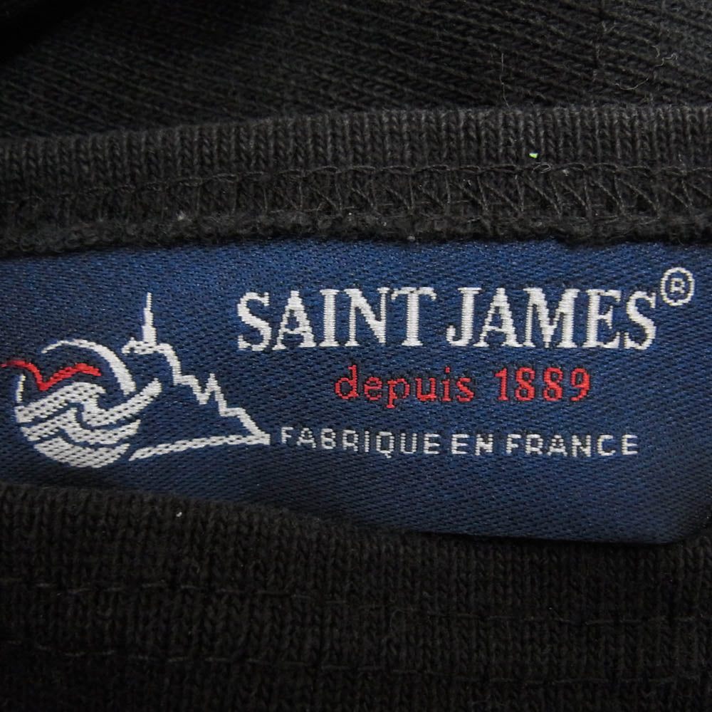 SAINT JAMES セントジェームス 袖ロゴ 長袖 バスクシャツ ブラック系 M【中古】